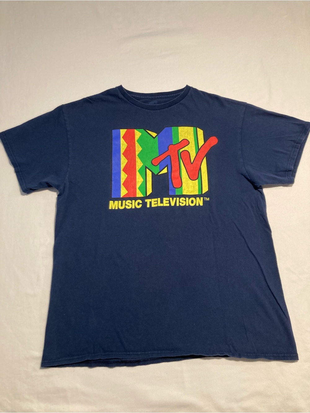 MTV Music Television Graphic Tee - Navy with Multicolor Logo Size Large